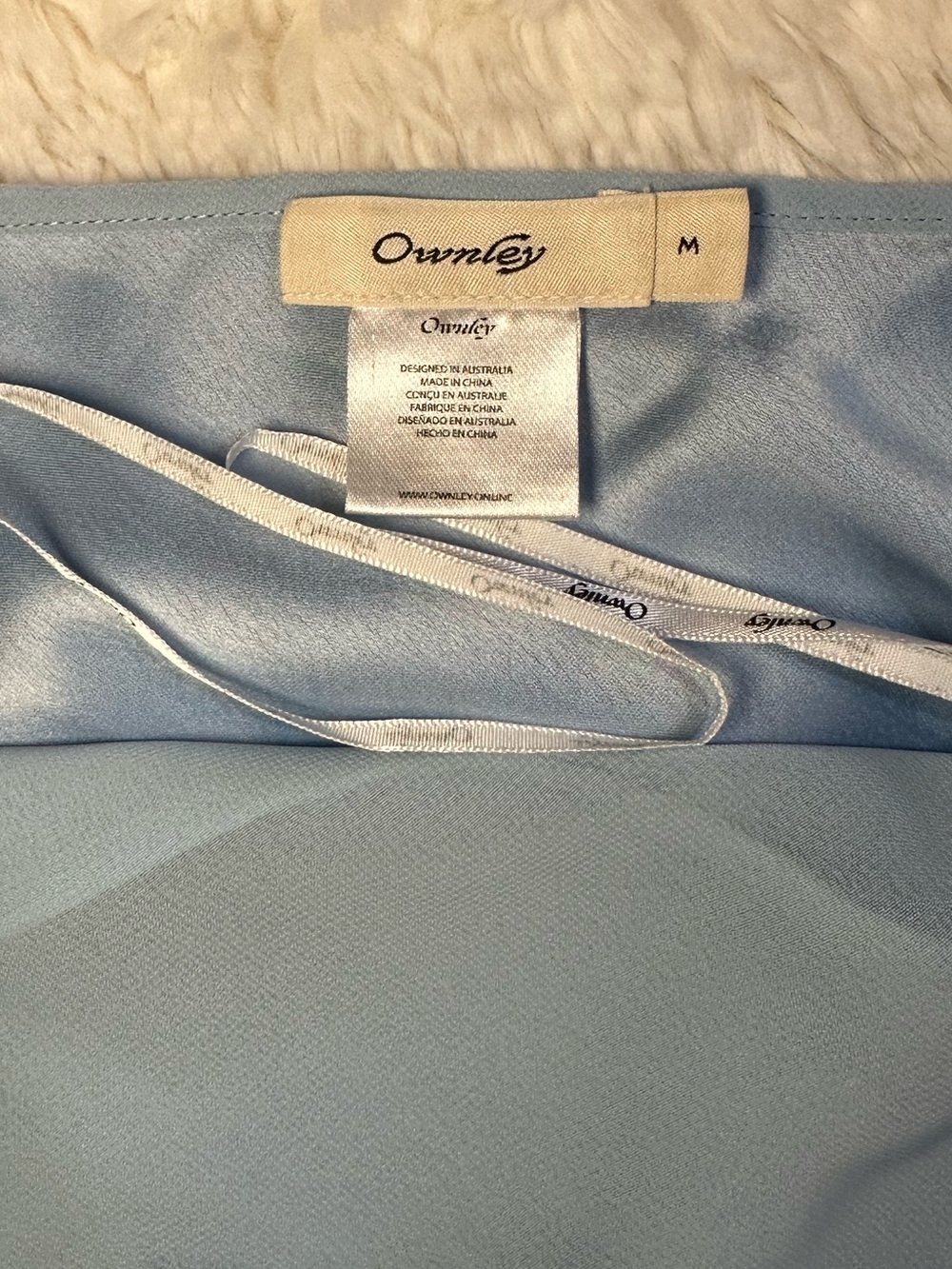 Ownley Ricky Midi Wrap Skirt Baby Blue M Satin Sheer Side Tie Wedding Resort - Picture 11 of 16